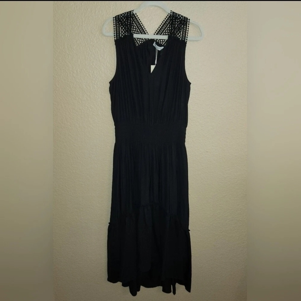 Ramy Brook Samantha Crochet Straps L Elegant Black Sleeveless High Low Dress - Picture 2 of 13